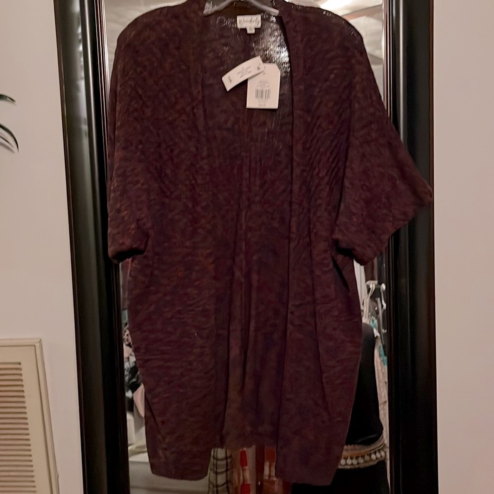 Wonderly open cardigan. dolman sleeves, dark burgundy/brown sz M